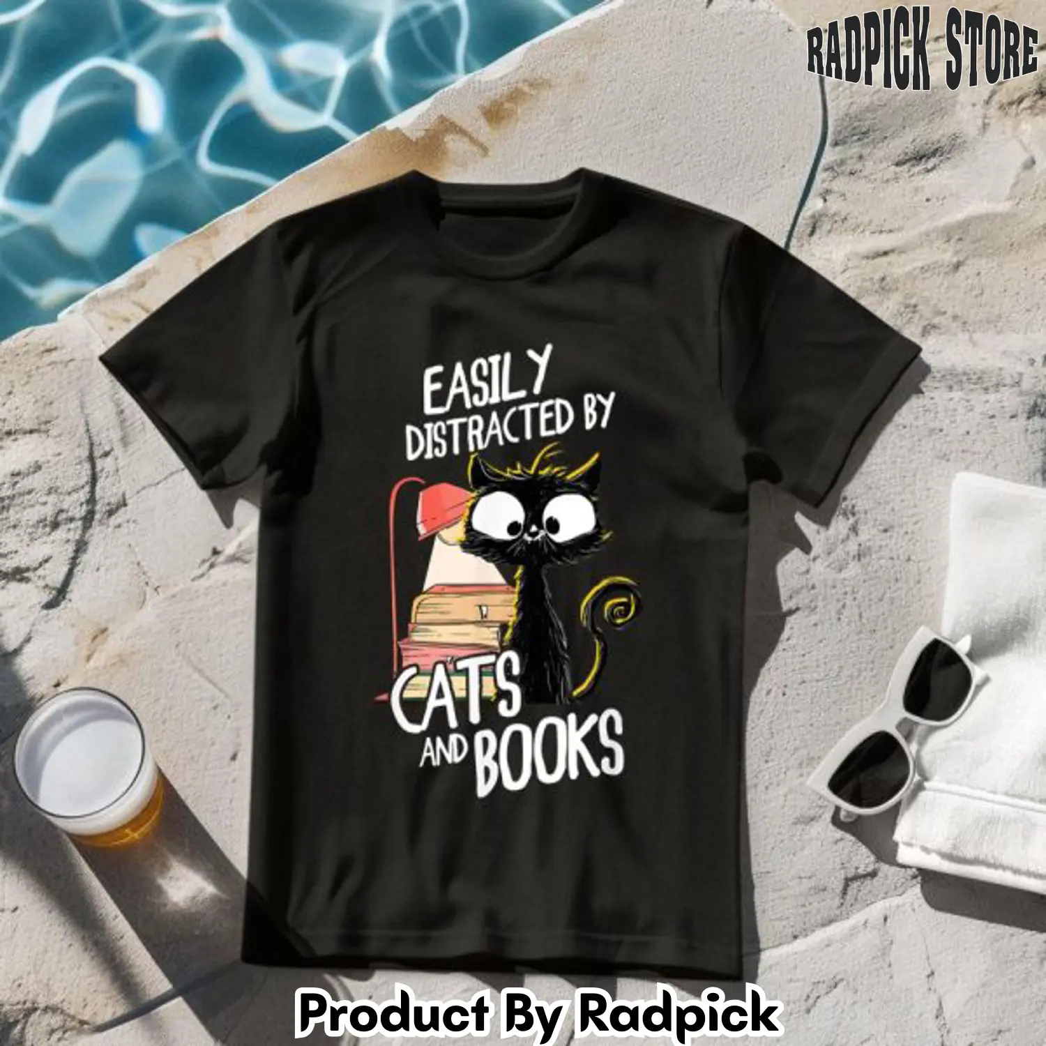 Easily distracted by cats and books tshirt rp2557300